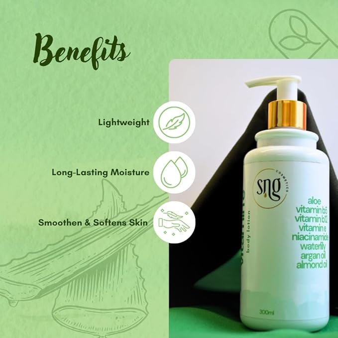 Aloe Vera Lotion for Dry Skin - Hand & Body Moisturizing Vitamin E Lotions 10.14 Fl Oz - Waterlily, Argan oil and Almond oil Extracts Skincare-Velvo Beauty