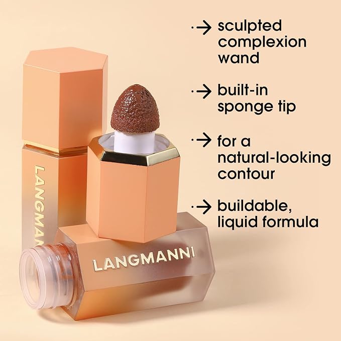 URQT Highly Pigmented Liquid Contour - Built-in Sponge Tip Sculpted Complexion Wand Contour Non-Greasy Long Lasting Natural Weightless Buildable Highlighters Contour Contouring Bronzer (#102 SOFT TAN)-Velvo Beauty
