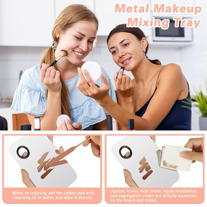 5PCS Makeup Mixing Palette, Stainless Steel Cosmetic Makeup Palette With Spatula Makeup Artist Tool, Professional Cosmetic Mixing Makeup Palette For Mixing Eye Shadow/Eyelash/Nail Art/Foundation-Velvo Beauty