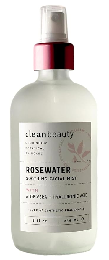 Clean Beauty Rosewater Soothing Facial Mist with Aloe Vera & Hyaluronic Acid - Hydrates, Refreshes & Plumps | Soothe Dry, Irritated Skin (8 Fl Oz)-Velvo Beauty