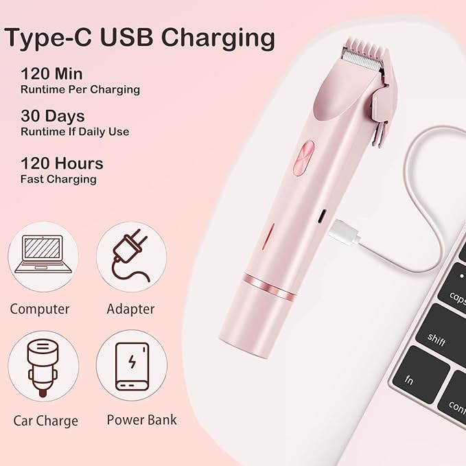 Bikini Trimmer for Women, 2 in 1 Dual Head Bikini Shaver, IPX7 Waterproof Wet and Dry Dual Use Eletctric Razors, USB-C Rechagreable Body Shaver for Public Hair, Silk Skin, Facial and Body-Velvo Beauty