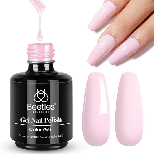 Beetles Pink Gel Nail Polish, Barely Pink Gel Polish Soak Off LED Nail UV LED Lamp Pastel Nail Art Manicure Salon DIY Home 0.51Oz Gift for Women-Velvo Beauty