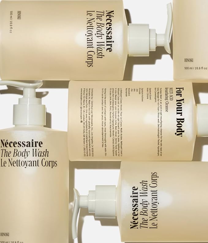 Nécessaire The Body Wash Hinoki. Natural Body Wash for Women & Men, Softening Shower Gel with Gentle Exfoliating Acids AHA/BHA/PHA. Gel Cleanse,16.9 fl oz-Velvo Beauty