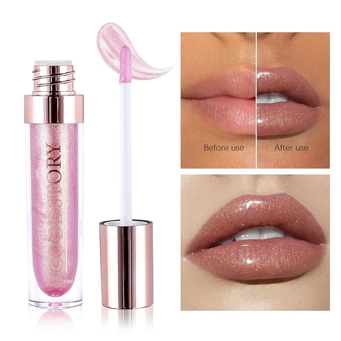 GECOMO Colorful Explosive Pearlescent Lip Gloss 3D Multifunctional Fine Glitter Chameleon Lip Gloss Polarized Diamond Makeup, Magic Big Brush Color Changing Lip Oil(102# GOLD GLITTER)-Velvo Beauty