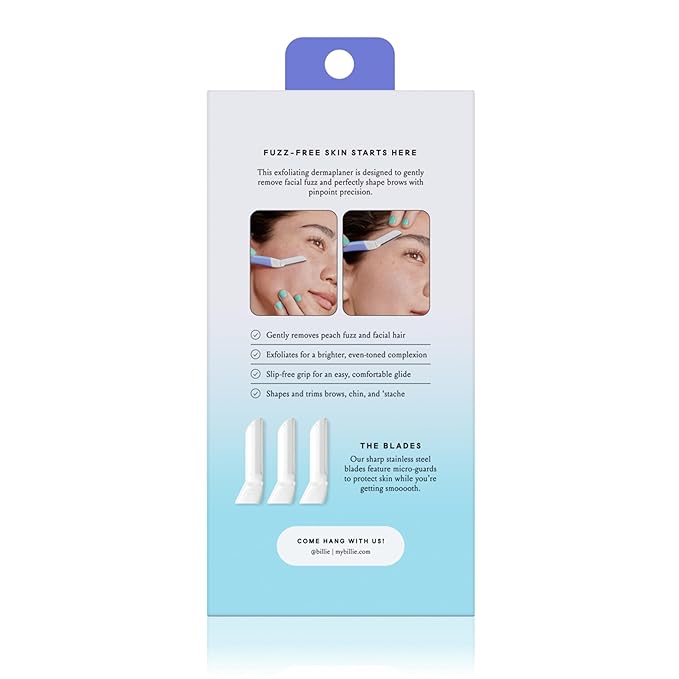 Billie - Dermaplane Starter Kit - Reusable Handle + 3 Refill Blades - Remove Facial Hair + Perfectly Shape Brows - Dermatologist-Approved - WaterPark-Velvo Beauty