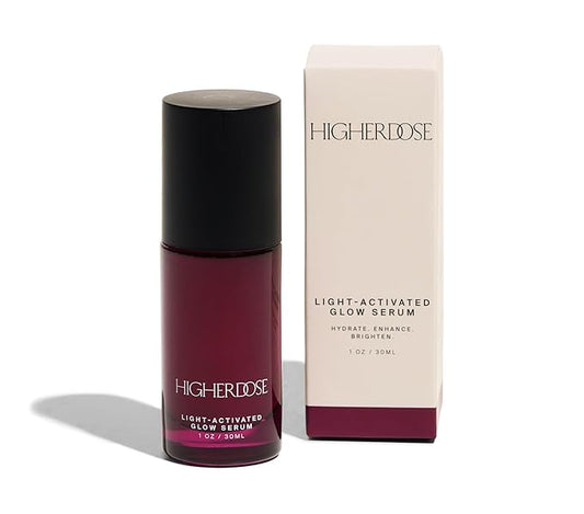 HigherDOSE Light-Activated GLOW SERUM - Anti Aging Face Serum to Plump, Hydrate & Smooth Fine Lines - Made with Vitamin C, Copper Peptides & Hyaluronic Acid - Boosts Benefits of Red Light (1 oz)-Velvo Beauty