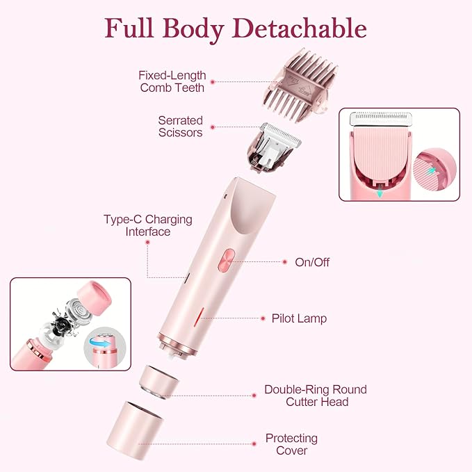 Dermave Bikini Shaver 2.0, 2025 New Glow Aura Bikini Trimmer for Women, 2 in 1 Dual Head Electric Razors for Women, IPX7 Waterproof Wet & Dry Electric Shaver, Rechargeable Portable Body Shaver (Pink)-Velvo Beauty