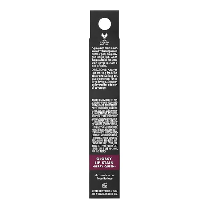 e.l.f. Glossy Lip Stain, Long-Lasting, Lightweight Lip Stain For A Sheer Pop Of Color & Subtle Gloss Finish, Vegan & Cruelty-Free, Berry Queen-Velvo Beauty