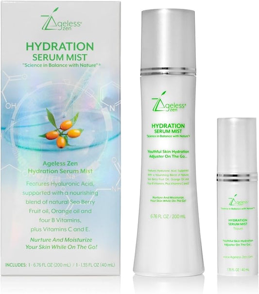 Hydrating Serum Mist (6.26 + 1.35) FL OZ - (Comes with Refill) - Improves Tone & Texture – Calms, hydrates, refreshes Sensitive Skin - Hyaluronic Acid Serum, E Vitamins - Anti-Wrinkle-Velvo Beauty