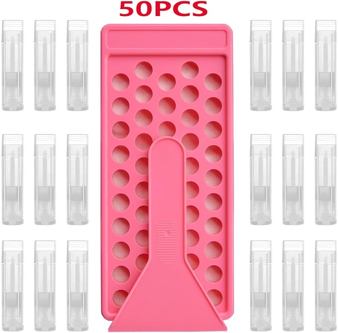 50 Lip Balm Container Kit with Filling Tray and Spatula, Round Tube Refillable Empty Tube 3 Colors, 0.15 oz, BPA Free, for DIY Homemade Lipstick Lipstick (50 translucent kits,)-Velvo Beauty