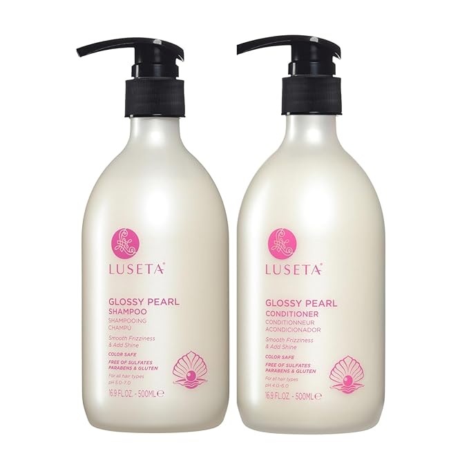 Luseta Glossy Pearl Shampoo and Conditioner Set Smooth & Moisturize, Fight Frizziness and Add Shine,Hydrating for Damaged Hair, Detangle,Nourish Strands,Paraben Free, Sulfate Free,16.9oz-Velvo Beauty