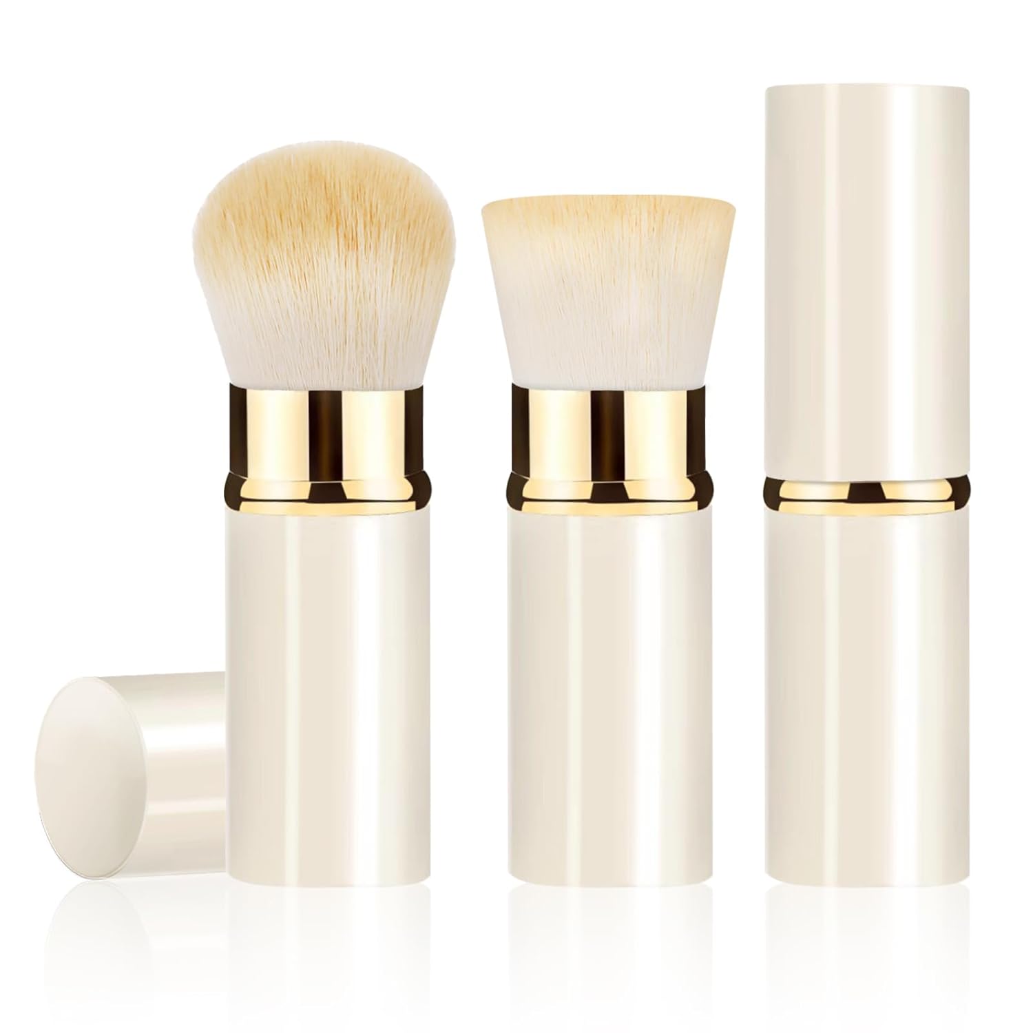 Retractable Kabuki Makeup Brush 2 Pack, Travel Powder Foundation Makeup Brush Face Blush Brushes for Blending Liquid, Blush, Bronzer, Buffing, Sunscreen,Flawless Cosmetics-Velvo Beauty