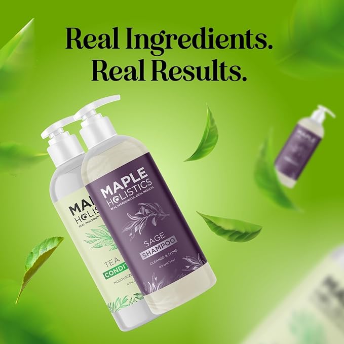 Sulfate Free Shampoo and Conditioner Set - Tea Tree Sage and Rosemary Shampoo and Conditioner for Dry Flaky Scalp Care - Deep Cleansing Color Safe Shampoo and Conditioner for Damaged Dry Hair Care-Velvo Beauty