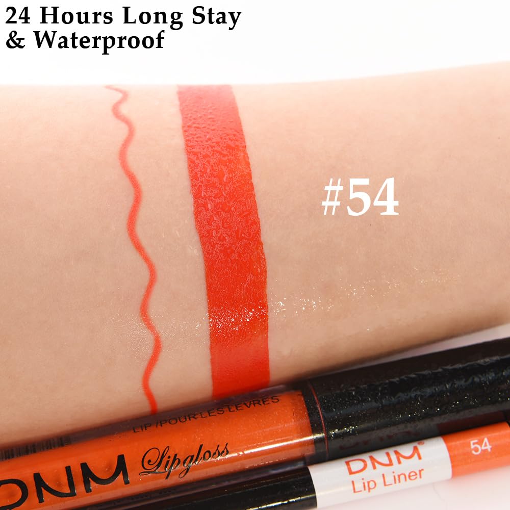 evpct 2Pcs Orange Light Fire Red Matte Liquid Lipstick Lip Gloss Stain and Retractable Lip Liner Makeup Set for Women Long Lasting Waterproof 24 Hours Lipstick labial mate larga duracion 24 54#-Velvo Beauty