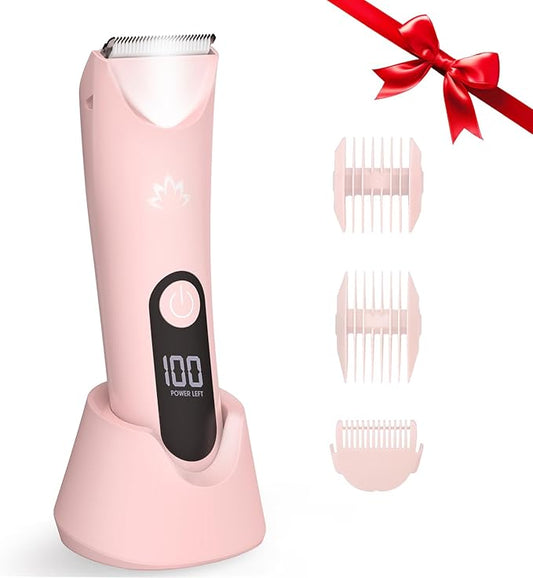 Lanumi Bikini Trimmer Women Rechargeable Body Hair Trimmer Electric Shaver Pubic Hair Grooming Kit with Charging Dock IPX7 Waterproof Wet/Dry Use (Pink)-Velvo Beauty