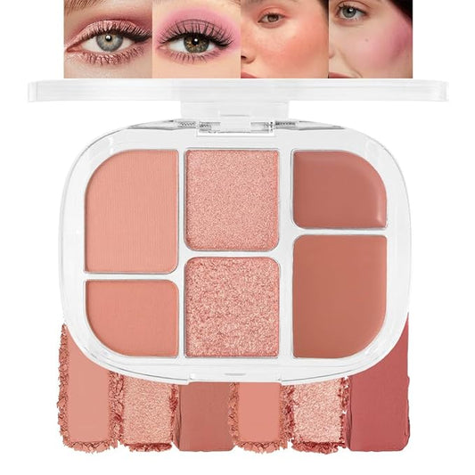 6-in-1 Cream & Powder Makeup Palette – Blush Highlighter & Eyeshadow, Matte & Shimmer Nude Tones, Travel-Friendly Compact for Daily & Travel Use 01-Velvo Beauty