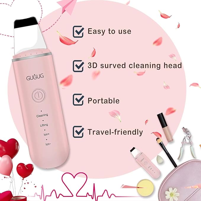 GUGUG Skin Scrubber Face Spatula Skin Spatula Pore Cleaner Blackhead Remover Tools for Facial Deep Cleansing-4 Modes, Pink-Velvo Beauty