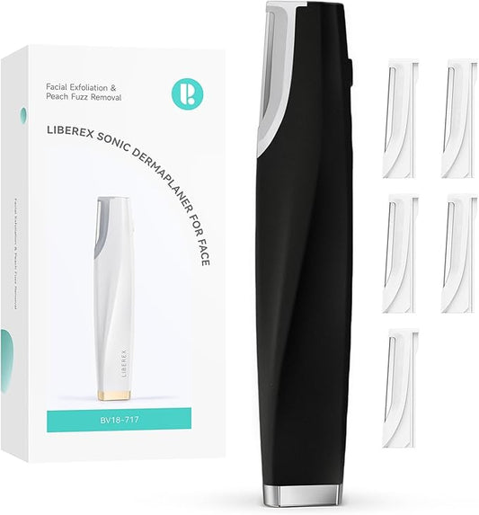 Sonic Dermaplaning Tool for Face - Rechargeable Dermaplane Razor with 6 Refill Dermablades, Facial Hair & Peach Fuzz Remover for Women (Black)-Velvo Beauty