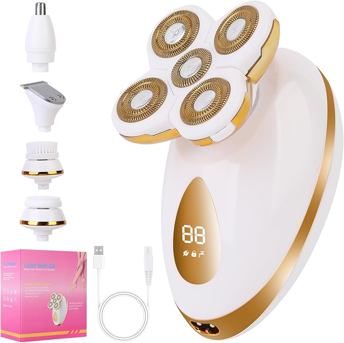 Electric Razors for Women, 5 in 1 Painless Rechargeable Dusk Shaver Womens, Women's Shavers Everything, Lady Leg/Bikini/Face Hair Removal Products, Female Wet Dry Shaving Machine
