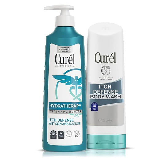 Curel Hydra Therapy Itch Defense Moisturizer and Body Wash Set, Wet Skin Lotion + Curel Itch Defense Calming Daily Cleanser, Body Wash, for Dry, Itchy Skin, 12 oz & 10 oz, Pack of 2-Velvo Beauty
