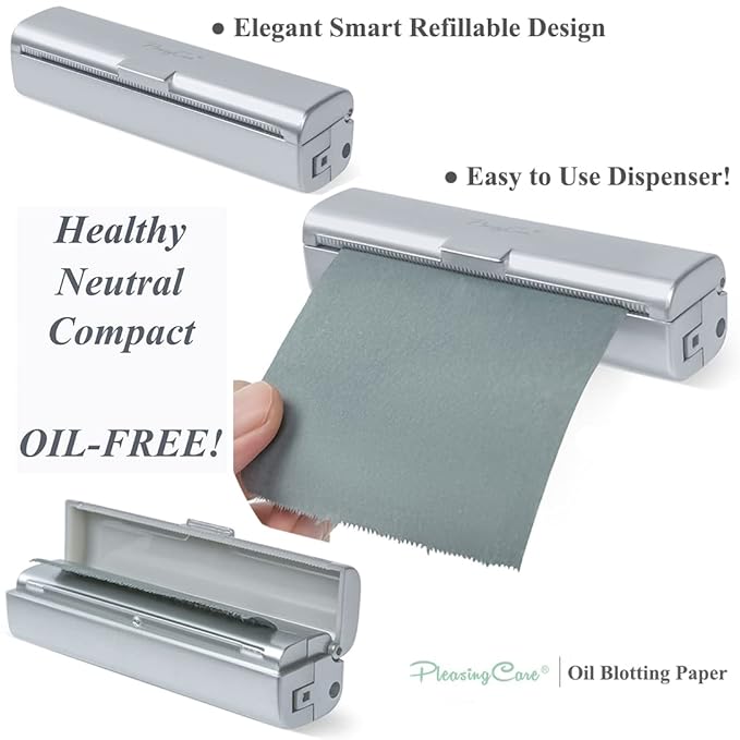 Natural Oil Blotting Paper Roll, Refillable Compact Dispenser No Shine Sheets, Absorb Excess Shine on Face or Scalp Instantly, Men and Women Facial Skin Care or Make Up Must Have (Bamboo Charcoal)-Velvo Beauty
