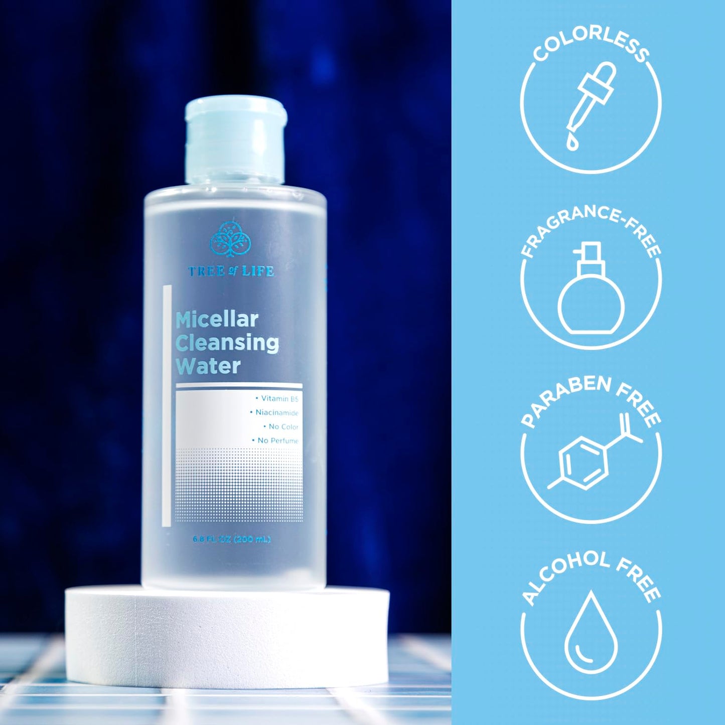 Tree of Life Beauty Micellar Cleansing Water (6.8fl oz) - Micellar Water Makeup Remover with Niacinamide, Vitamin B5, Glycerin - Eye Makeup Remover Liquid, No Rinse Needed-Velvo Beauty