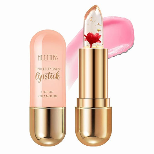 Tinted Lip Balm, Flower Lipstick Tinted Lip Gloss Long Lasting PH Lipstick, Color Changing Lipstick Natural Chapstick, Glitter Pink Shade Lipstick, Red Flower-Velvo Beauty
