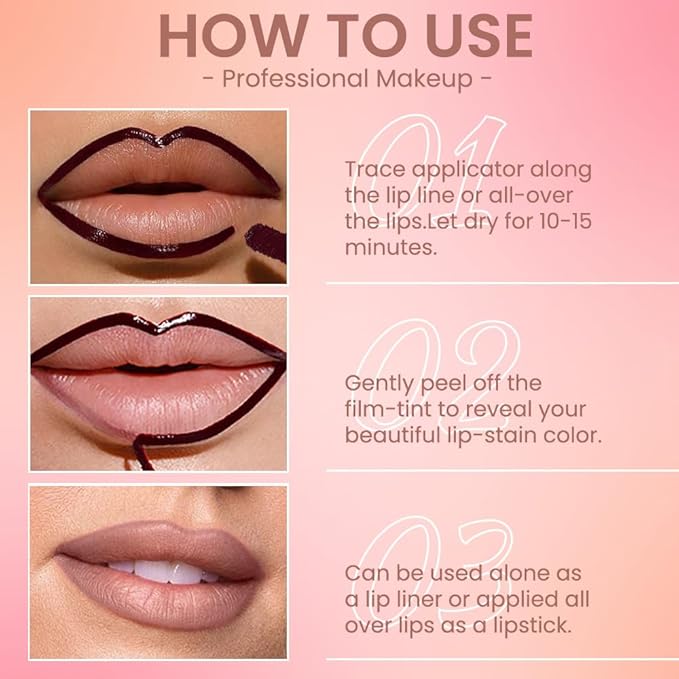 Matte Liquid Lip Stain Peel Off Lip liner Tattoo, Brownish Red Matte Peel Off Lip Stain, Long Lasting Waterproof Lipstick Lip Gloss Stain, Transfer-proof for All Skin Types, 0.12 fl oz 03#-Velvo Beauty