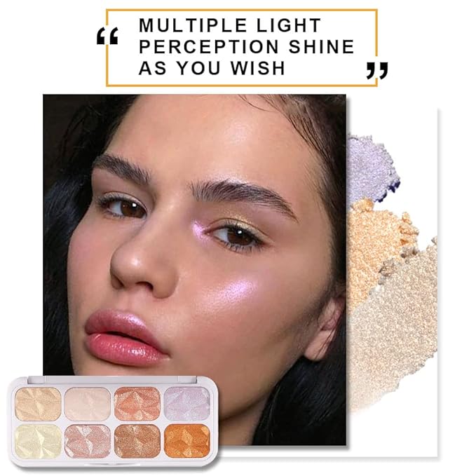 8 Colors Face Body Cheek Diamond Shimmer Highlighter Highlight Makeup Palette iluminadores de maquillaje,Highlighter+Makeup Gold Shimmer Blush Bronzer and Makeup Highlighter Powder C01-Velvo Beauty