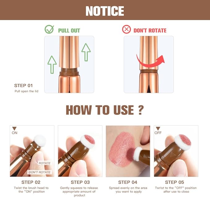 Liquid Contour Beauty Stick, Contour Stick, Bronzer Stick,Multi-Function Beauty Stick, Cream Contour With Cushion Applicator, Liquid Contour Stick, Women's Contour Makeup (06#)-Velvo Beauty