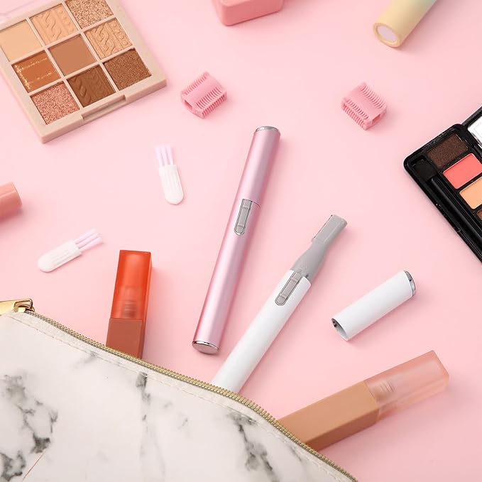 Chumia 2 Pcs Electric Eyebrow Trimmer Women Precision Face Razors Mini Shaver with Comb Christmas Women Gift Battery Operated Personal Epilator for Face Neck Fuzz Lips Leg(White, Pink)-Velvo Beauty