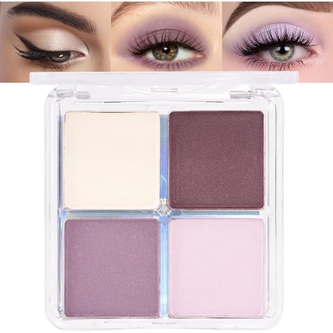 evpct Eyeshadow Quad Palette, Nude Pink Dark Mauve Plum Voilet Lavender Purple Glitter Shimmer Metallic Matte High Pigment Mini Eye shadow Palette Makeup for older Women, Vegan Cruelty-free, Romance-Velvo Beauty