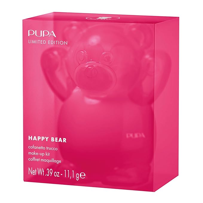Pupa Milano Happy Bear Makeup Kit, 002 Fuchsia, 0.39 oz - Makeup Gift Set - Makeup Palette - Blush - Eyeshadow - Highlighter - Lip Gloss - Face Makeup-Velvo Beauty