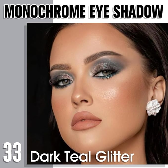 Dark Teal Green Single Shimmer Eyeshadow Makeup, Neutral Powde Eye Shadow for Women, Teal Green Glitter Singles Eyeshadow Palette Pigmented Waterproof, sombras para ojos, Girls Eyeshadows Gift-Velvo Beauty