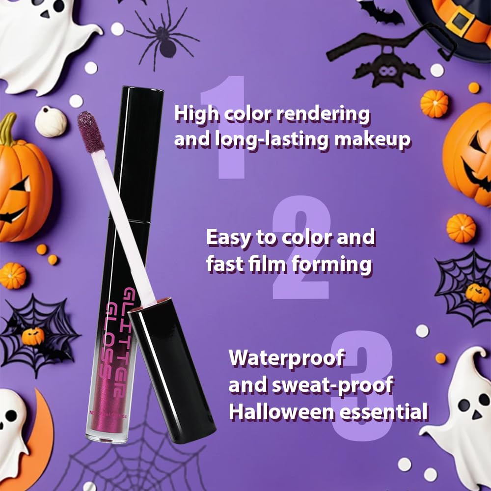 Dark Purple Metallic Lipstick for Women,Glitter Sparkling Liquid Lipstick,Long Lasting Waterproof Lightweight Comfortable Non-Drying Bold Dark Lip Gloss for Gothic Stage Makeup,Vegan-Velvo Beauty