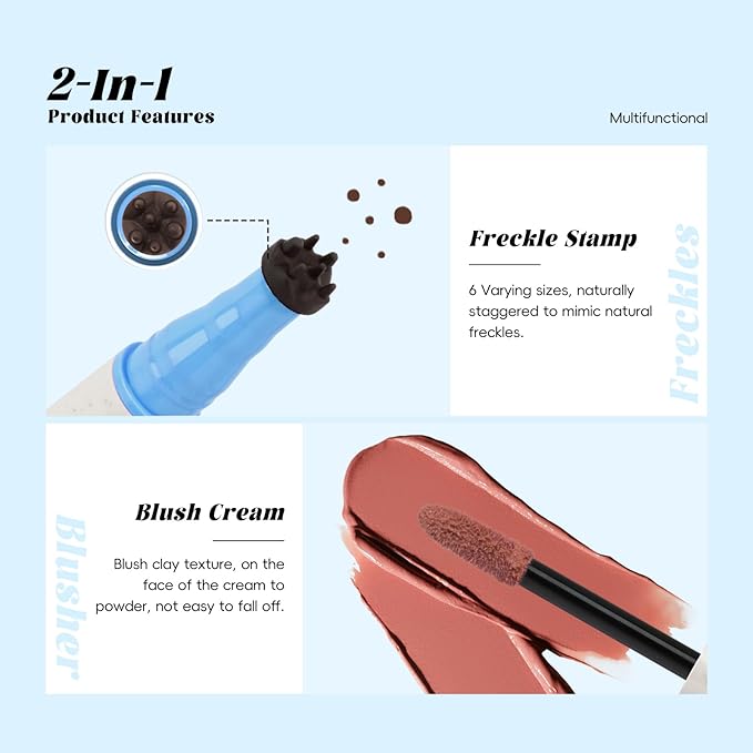Freckle Blush Pen, 2in1 Dark Brown Faux Freckle Stamp Pen Coral Orange Liquid Blush for Natural Summer Sunkissed Makeup, Lifelike Waterproof Long Lasting Quick Dry Fake Frecks Tint Marker02#-Velvo Beauty