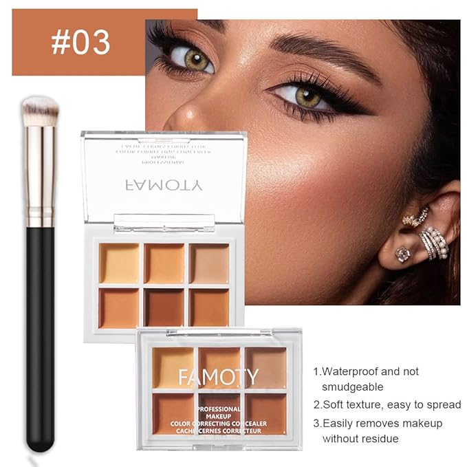 6 Color Correcting Concealer Palette With Concealer Brush, Tattoo Concealer, Cream Contouring Makeup Kit, Corrects Dark Circles Red Marks Scars Light Mediumor creamy concealer A3-Velvo Beauty