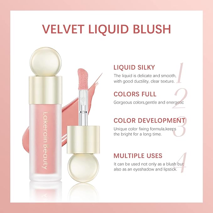 Erinde 2 Colors Liquid Highlighter and Blush Set, Natural Matte Face Blush, Natural Glossy Liquid Illuminator for Face and Body, Lightweight Blendable Silky Smooth Texture, Cruelty-free-Velvo Beauty