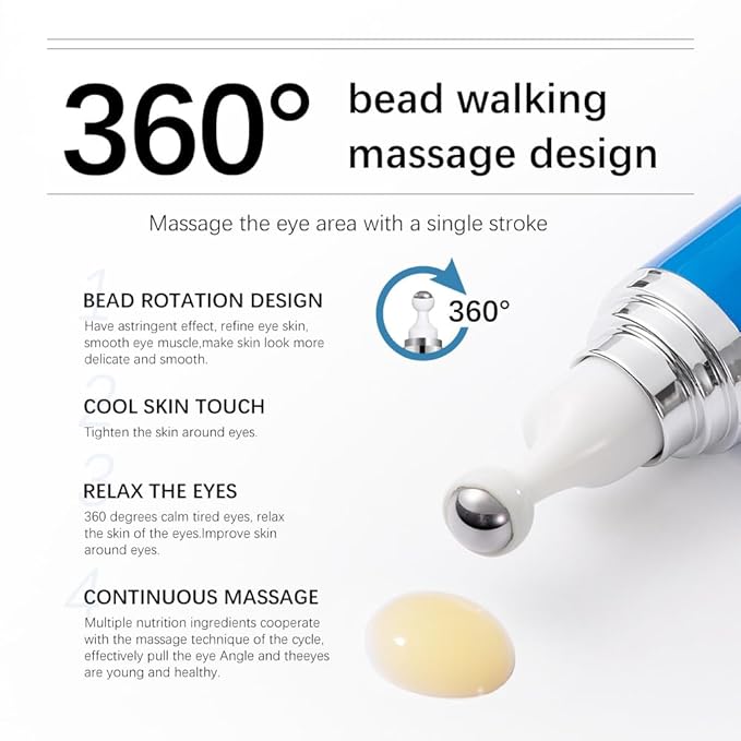 5% Caffeine Eye Serum Moisturizing, Under Eye Cream with 360° Massage Ball for Dark Circles and Puffiness, Hydrating Eye Cream Anti Aging for Bags Fine Lines (1PCS)-Velvo Beauty
