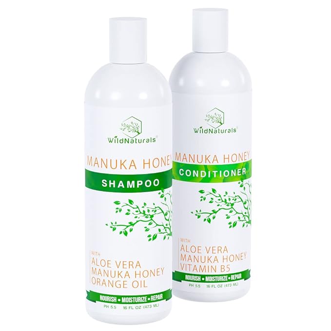 Manuka Honey Shampoo and Conditioner - Soothing Moisturizing Formula for Eczema, Psoriasis, Curly Hair, and Color-Safe - All Natural Set-Velvo Beauty