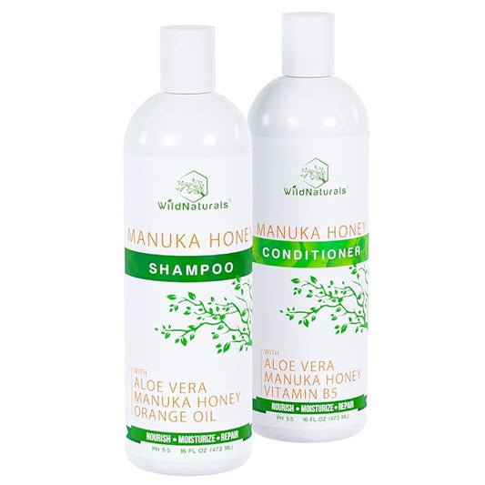 Manuka Honey Shampoo and Conditioner - Soothing Moisturizing Formula for Eczema, Psoriasis, Curly Hair, and Color-Safe - All Natural Set-Velvo Beauty