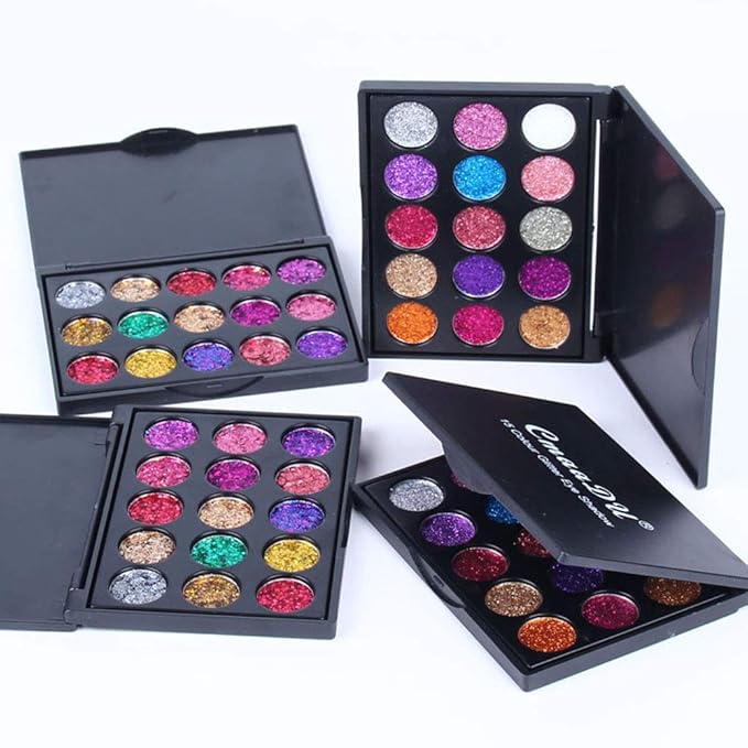 evpct 15 Color Shimmer Glitter Sparkle Glittery Eyeshadow Makeup Palette Pallet Glitter for Girl Pink Silver Red Rose Green Sparkling Sparkly Glitter Gel Pigment Eyeshadow Face Paint Makeup Palette-Velvo Beauty