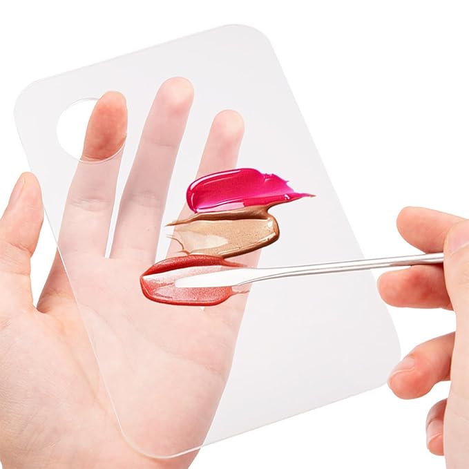 2 Pcs Acrylic Makeup Palette Makeup Mixing Tray with Makeup Spatula for Beauty Salon Color Cream Liquid Foundation Mixing Palette (Rectangular)-Velvo Beauty
