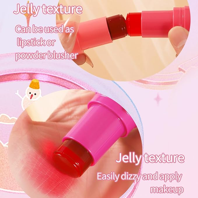Cooling Water Jelly Tint Blush,4 Colors Multi-Use Tint Blush Makeup Stick Watercolor Finish for Lips and Cheek Stain, Moisturising Waterproof Non-Stick-Velvo Beauty