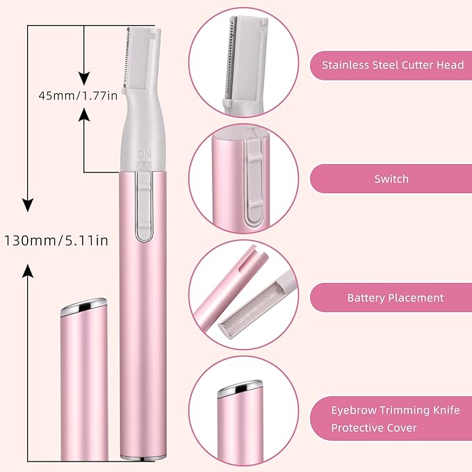 Chumia 2 Pcs Electric Eyebrow Trimmer Women Precision Face Razors Mini Shaver with Comb Christmas Women Gift Battery Operated Personal Epilator for Face Neck Fuzz Lips Leg(Pink, Black)-Velvo Beauty