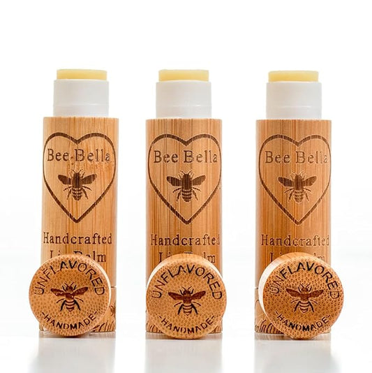 Bee Bella Lip Balm, Unscented (Unflavored), 3 Pack - Hydrating, Moisturizing Lip Care, 100% Natural, Original Organic Beeswax with Vitamin E, Handmade in USA-Velvo Beauty