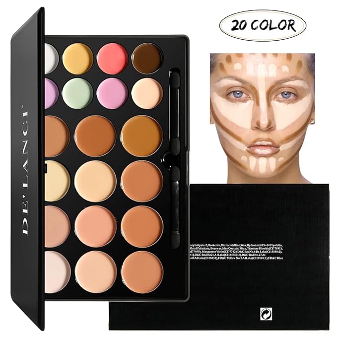 Cream Contour Concealer Makeup Palette Kit, DE’LANCI Face Contour Cream Foundation,Full Coverage Concealer Palette,Natural Brightening Contouring Highlight Makeup Pallet for Oily Skin Dark Circles-Velvo Beauty