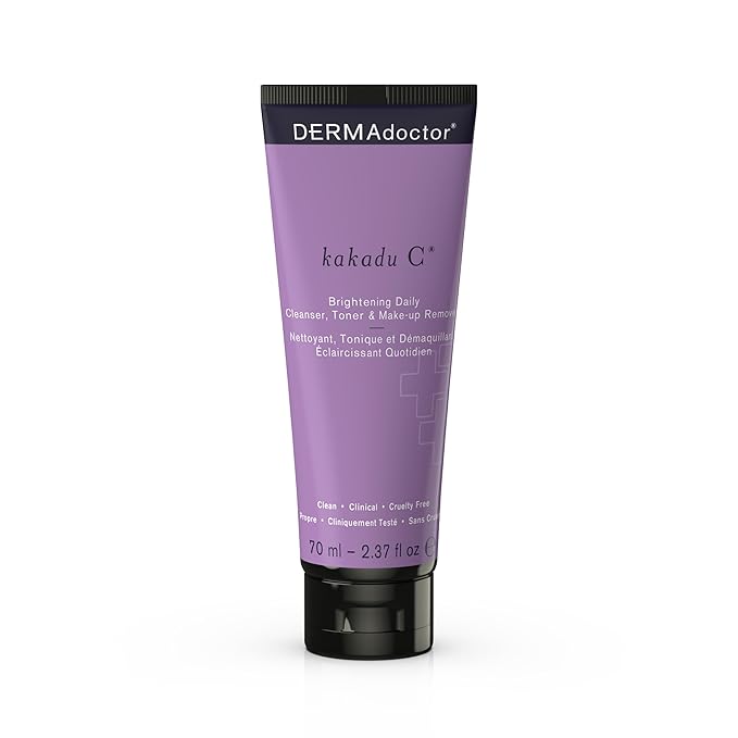 DERMAdoctor Kakadu C Dermatologist Formulated Vitamin C Brightening Daily 3 in 1, Exfoliating Face Wash, Toner, Make up Remover, Hydrating Facial Cleanser for Uneven, Dull Skin, Travel Size - 2.37 oz-Velvo Beauty