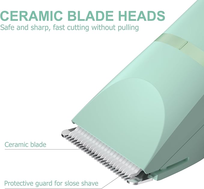 OLOV Electric Body Hair Trimmer - Groin Trimmer for Men - Bikini Trimmer Women - Wet/Dry Shaver Groomer, Replaceable Ceramic Blade Heads, USB Recharge Dock, Waterproof Hygiene Razor, Green-Velvo Beauty