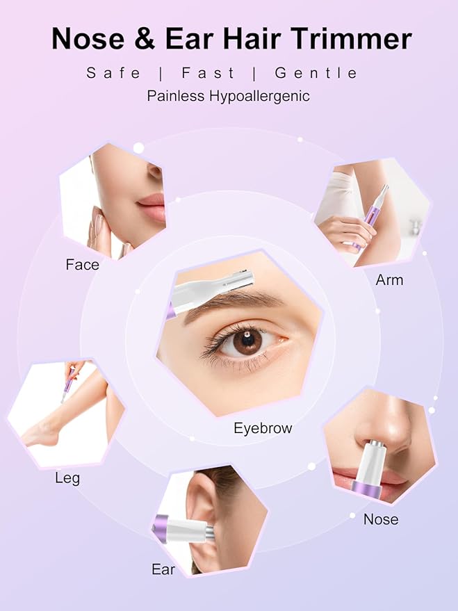 Nose Hair Trimmer for Women Men,2025 Rechargeable 2 in 1 Eyebrow & Facial Trimmer, Professional Painless Ear Hair Trimmer with Powerful Motor and Dual-Edge Blades Easy Cleansing (Purple)-Velvo Beauty